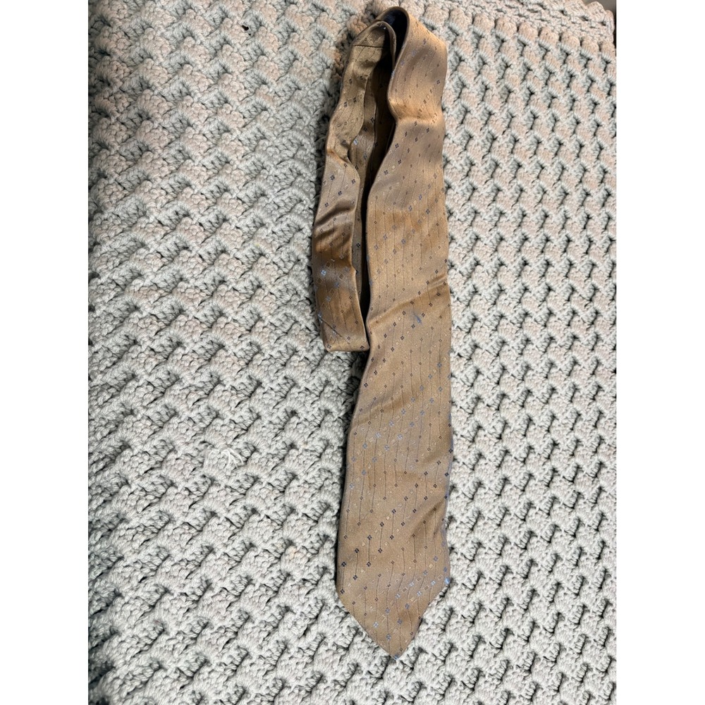 S.T. Dupont Paris Men Tan Blue Geometric Silk Tie Made In Italy 3.75"‎ Wide